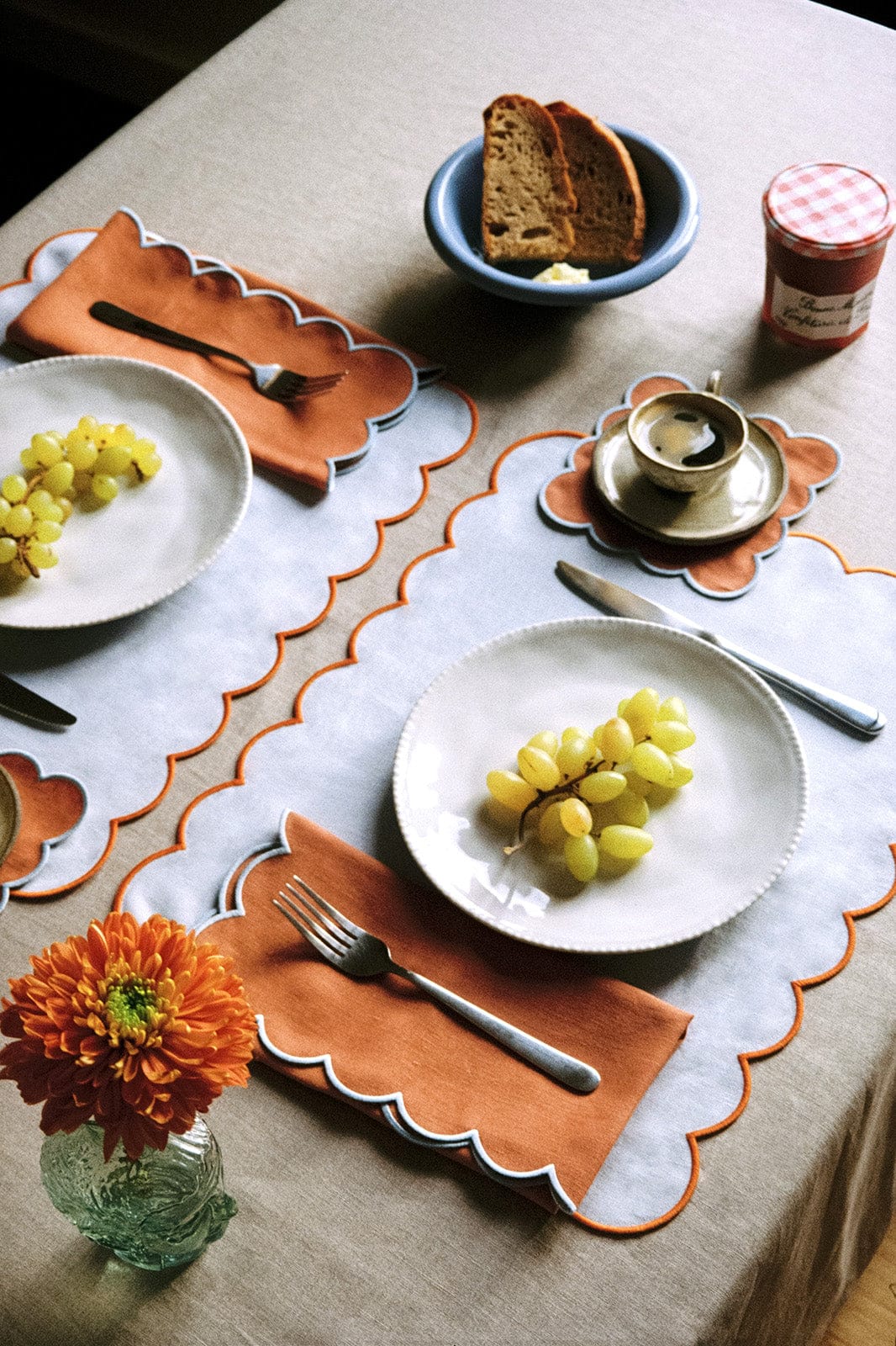 Zero-Waste Scalloped Linen Placemats Sky Blue - Set of 2