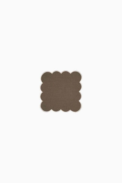 Zero-Waste Scalloped Linen Cocktail Napkins Mocha - Set of 4