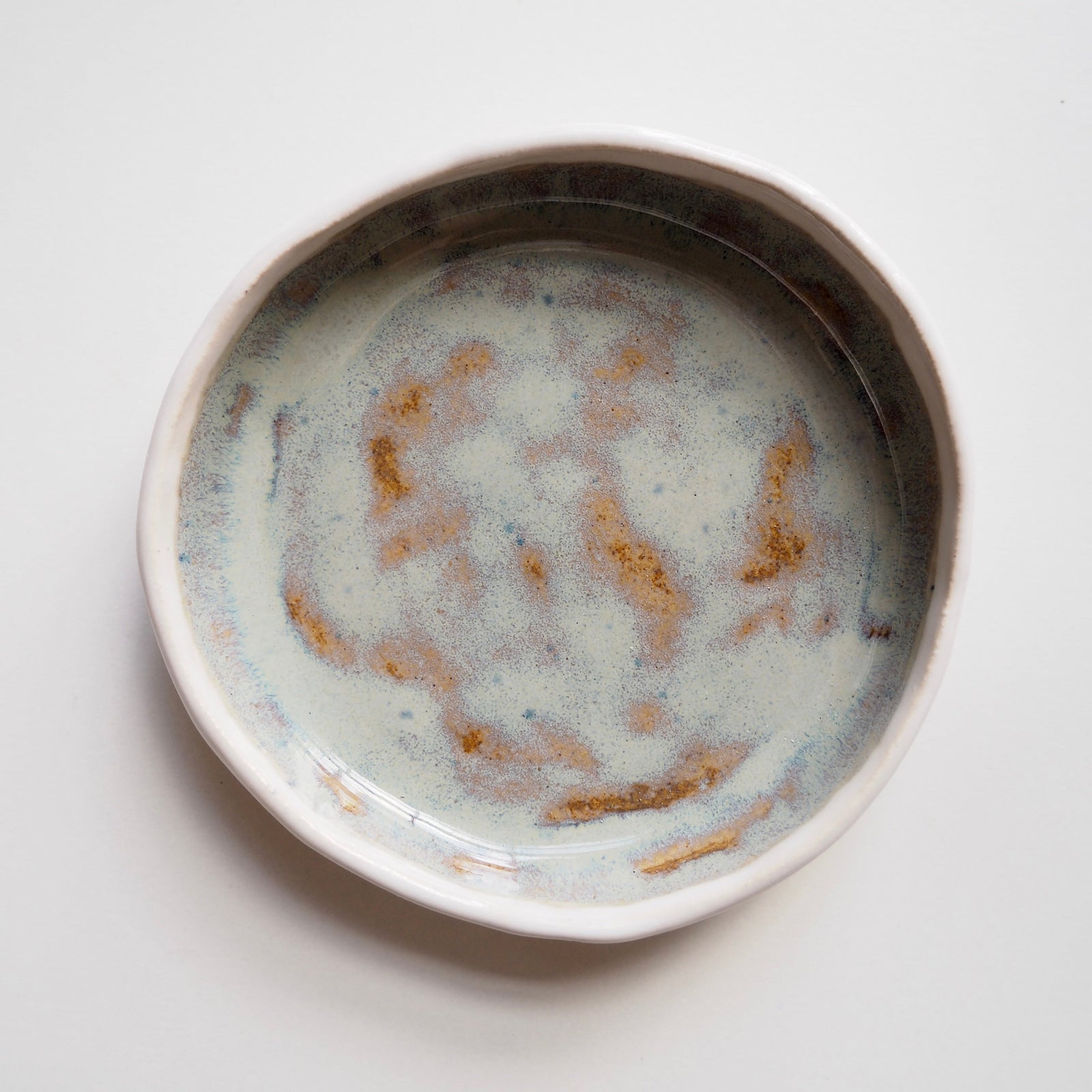 Handmade Blue/Brown Flat Ceramic Ring Dish