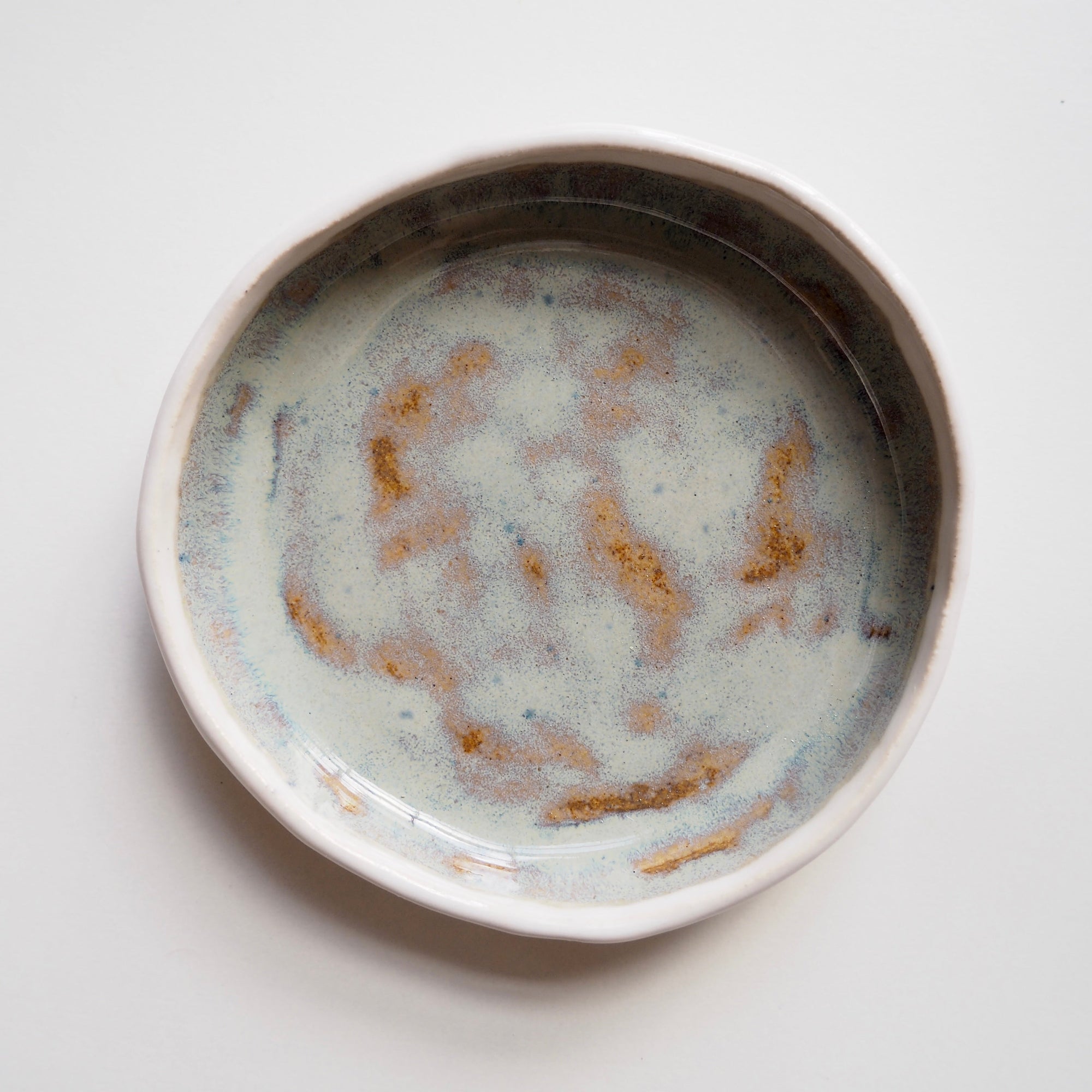 Handmade Blue/Brown Flat Ceramic Ring Dish