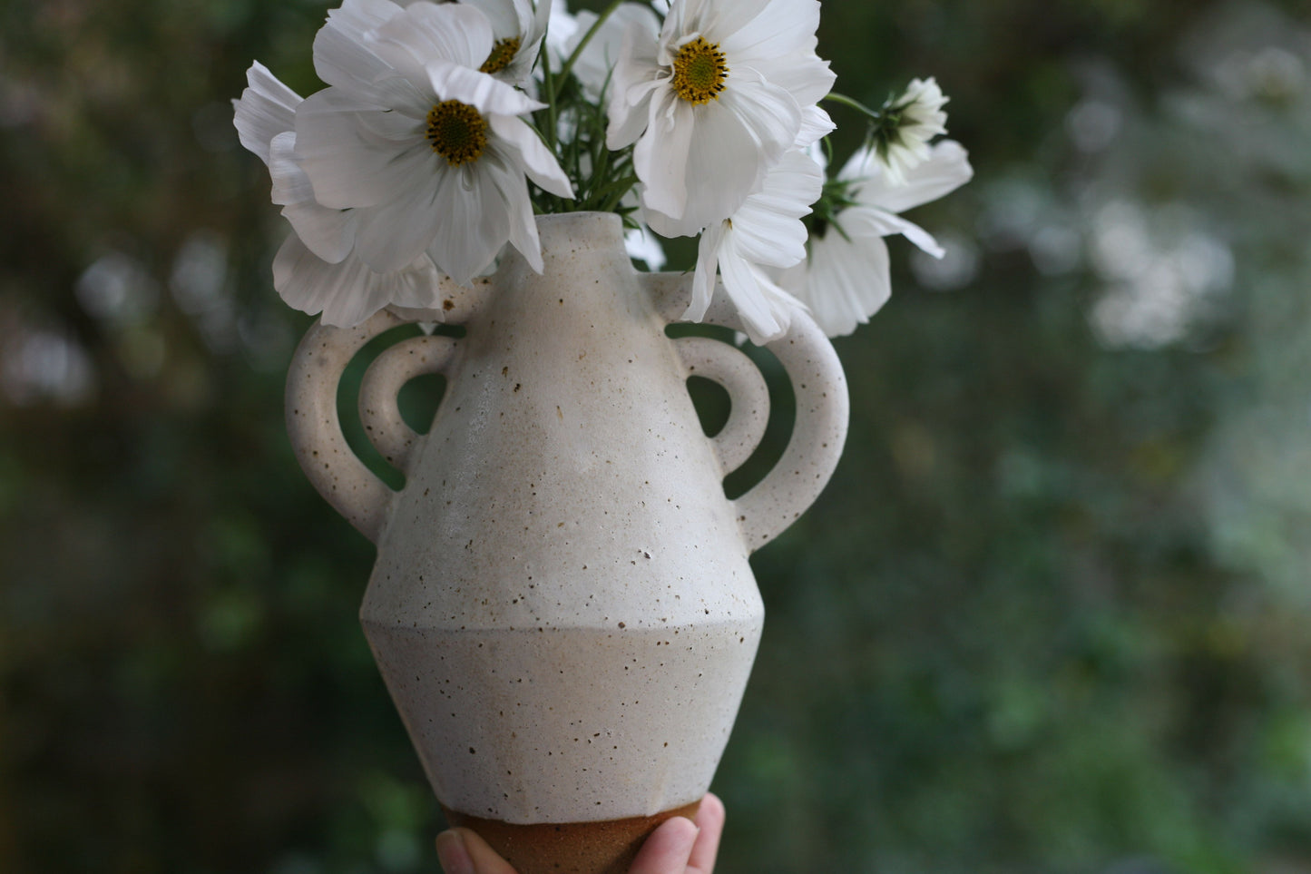Diamond Vase with Double Handles in Heavy Speckle