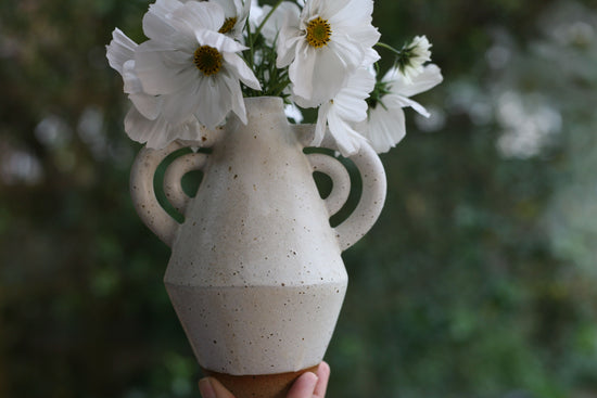 Diamond Vase with Double Handles in Heavy Speckle