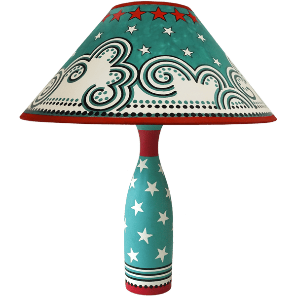 Clouds & Stars Hand Painted 14" Lampshade in Teal