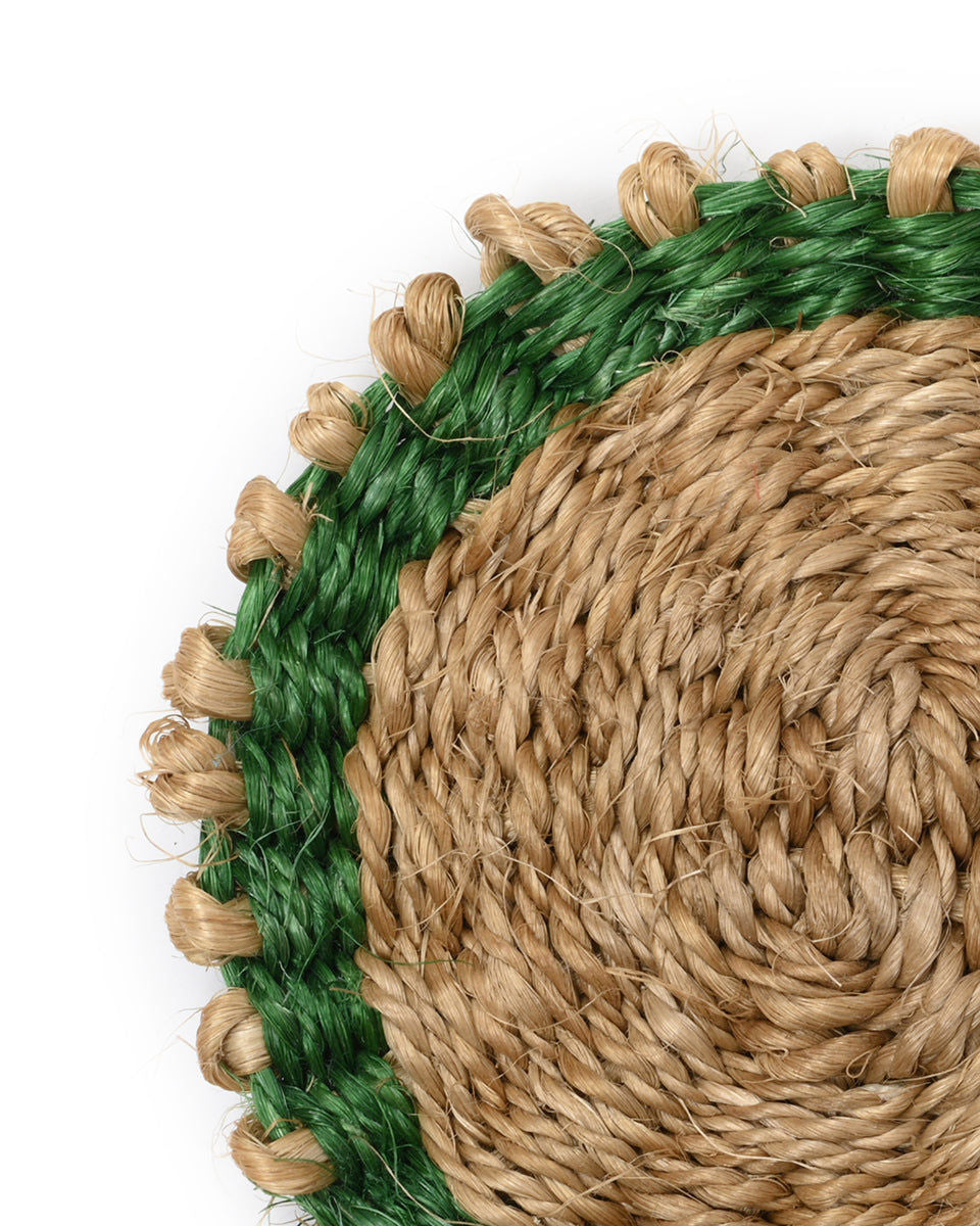KAMARIA: Green Trim Woven Coaster
