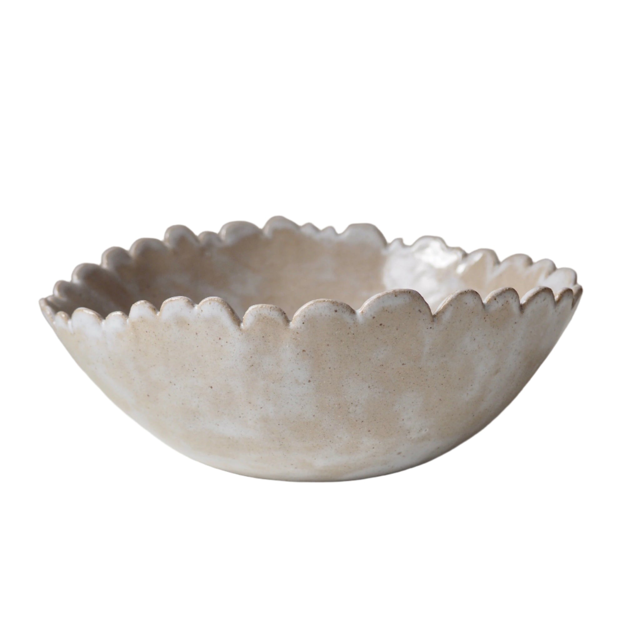 Handmade Ceramic Oatmeal Speckled Scalloped Fruit Bowl