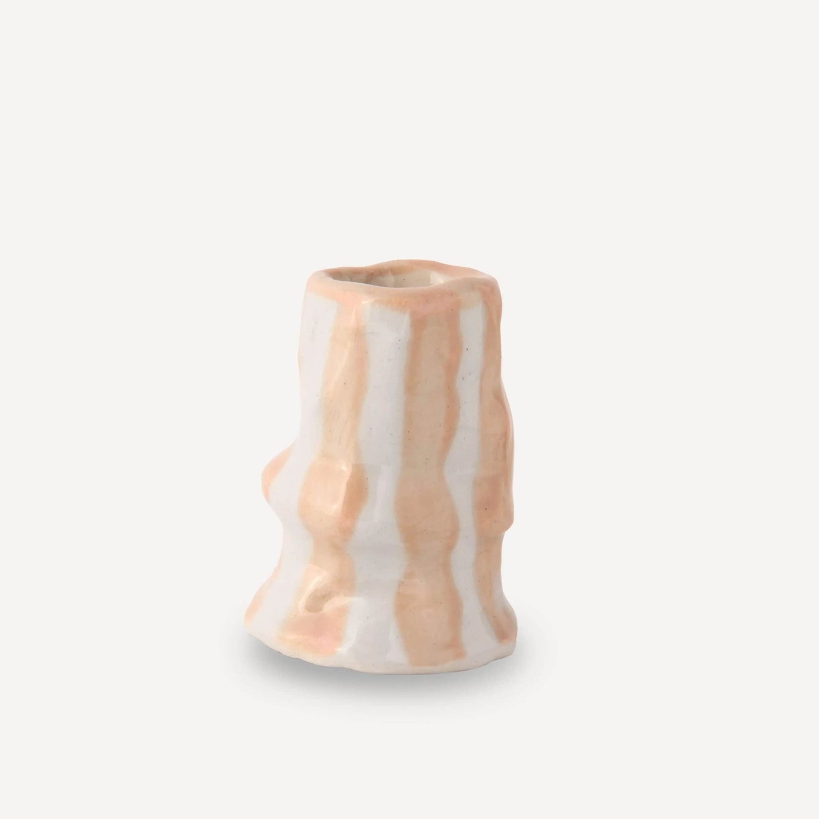 Ivory Beige Candy Stripe Candle Holder