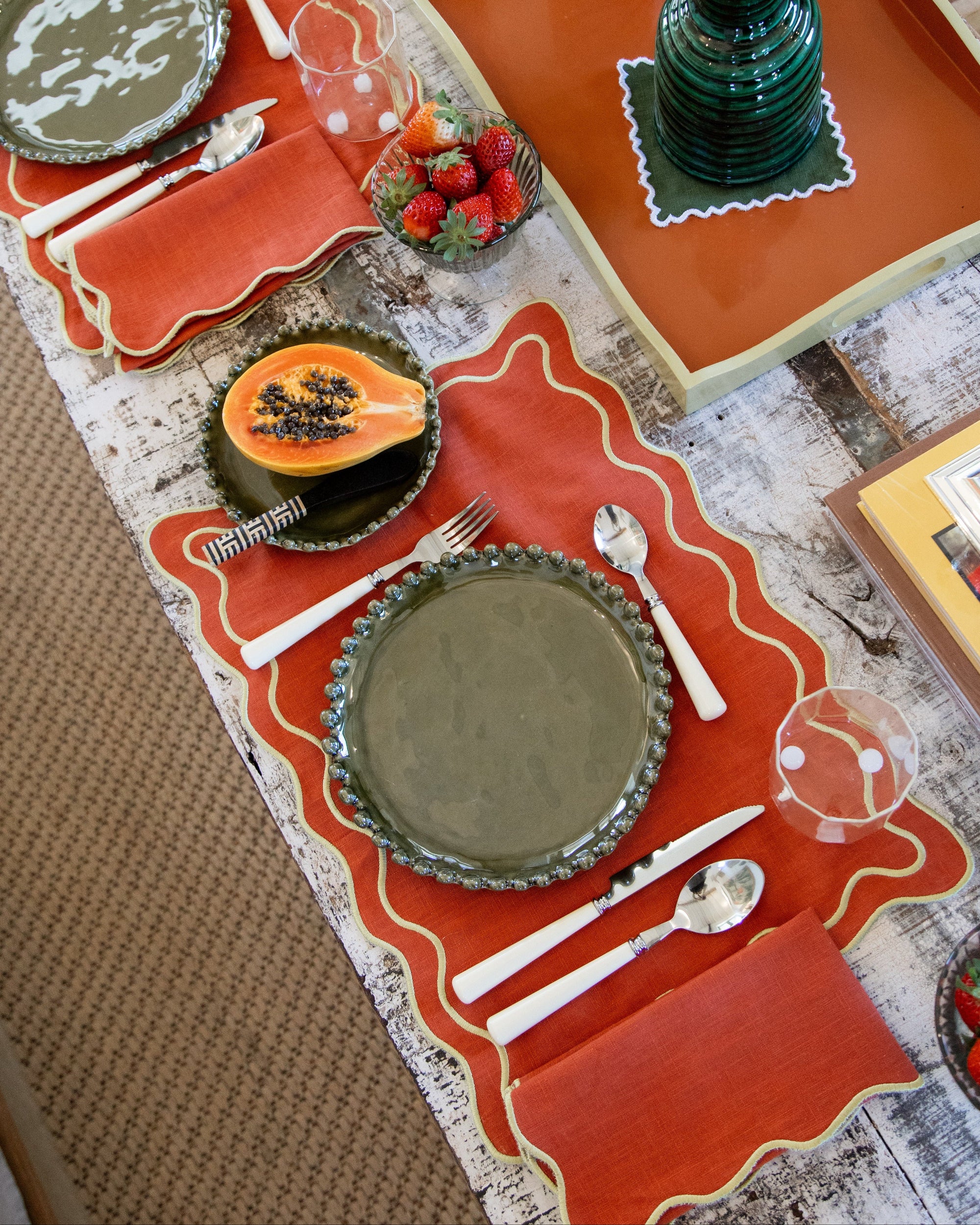 Beja Placemat, Terracotta with Lime Green