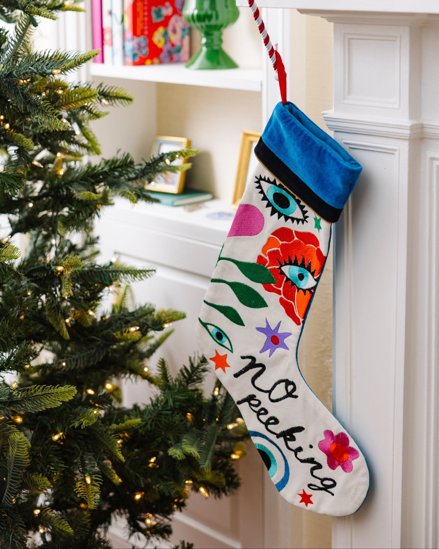No Peeking Embroidered Stocking