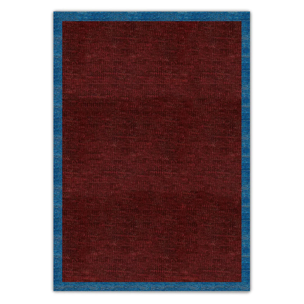 Burgundy with Sky Blue Border Flatweave Rug