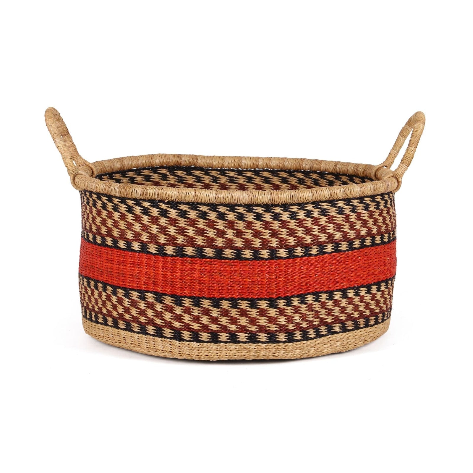 MADONUDENU: Medium Orange, Brown and Black Floor Storage Basket with Handles