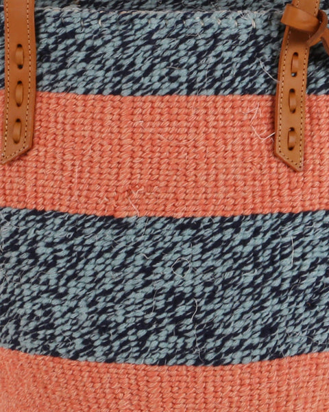PENZI: Handwoven Orange, Blue & Black Wool Tote Bag