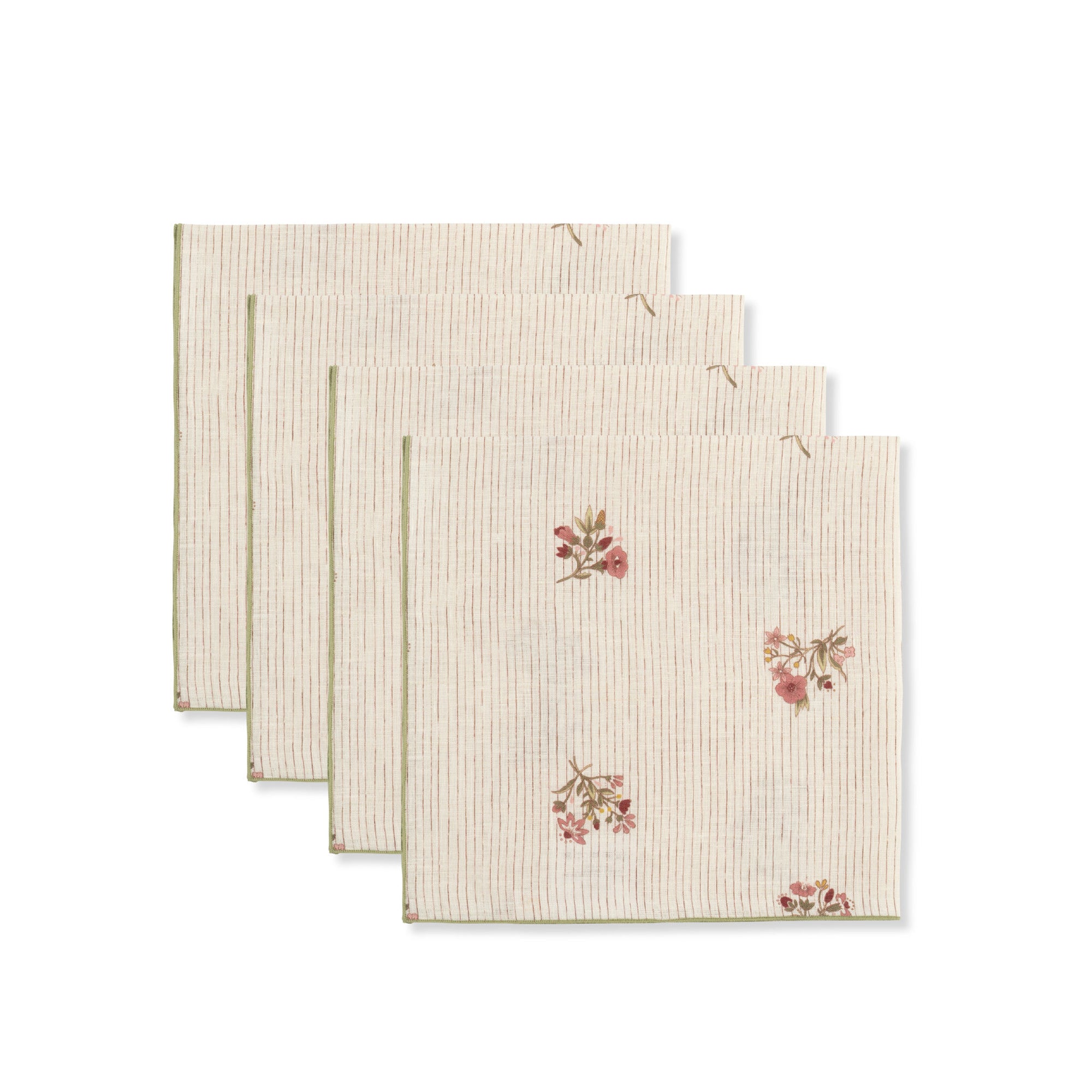 Set of Scarlet Flax & Field Posy Pinstripe Printed Napkins