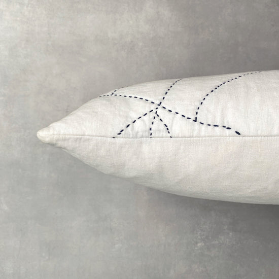Phoebe Hand Embroidered Linen Cushion Ivory