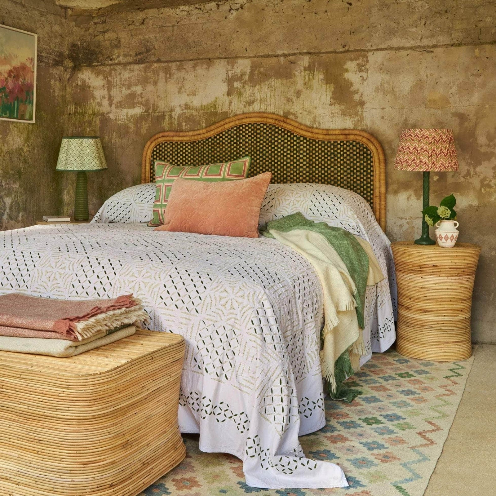 Super King Rattan Headboard - Green