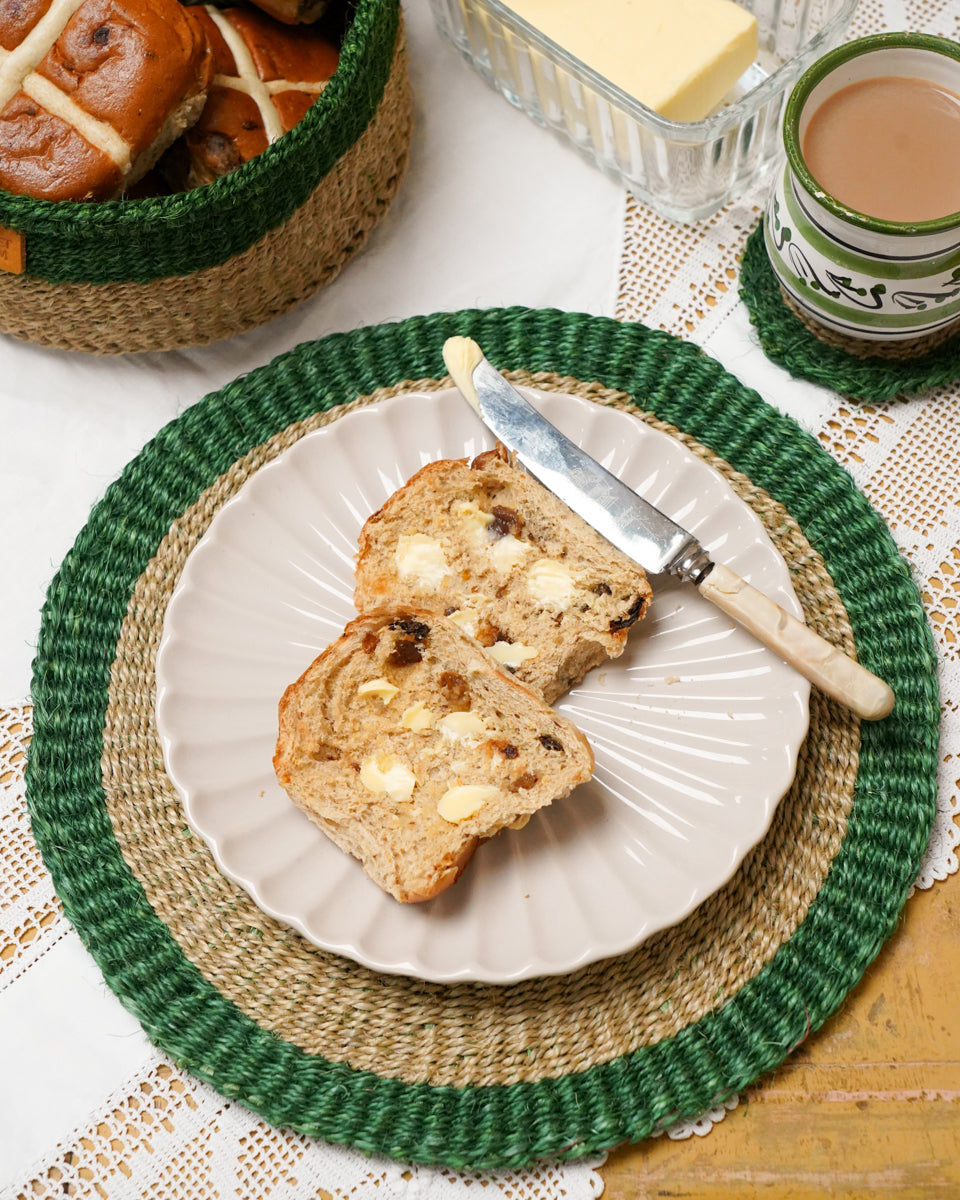 KAMARIA: Green Trim Woven Coaster