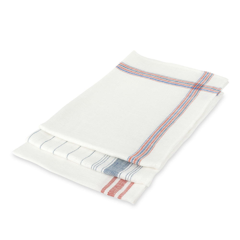 Set of 3 Varied Kitchen Towels in French Red & Blue