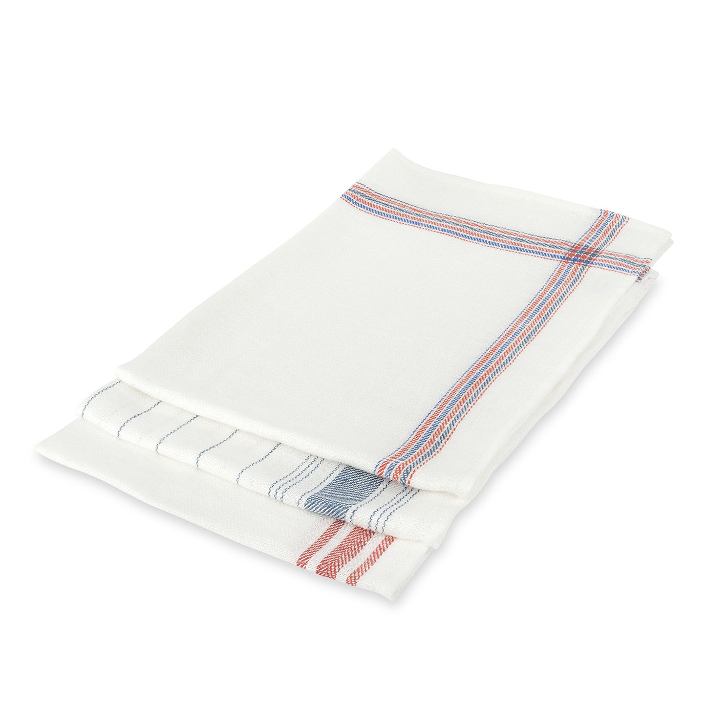 Set of 3 Varied Kitchen Towels in French Red & Blue