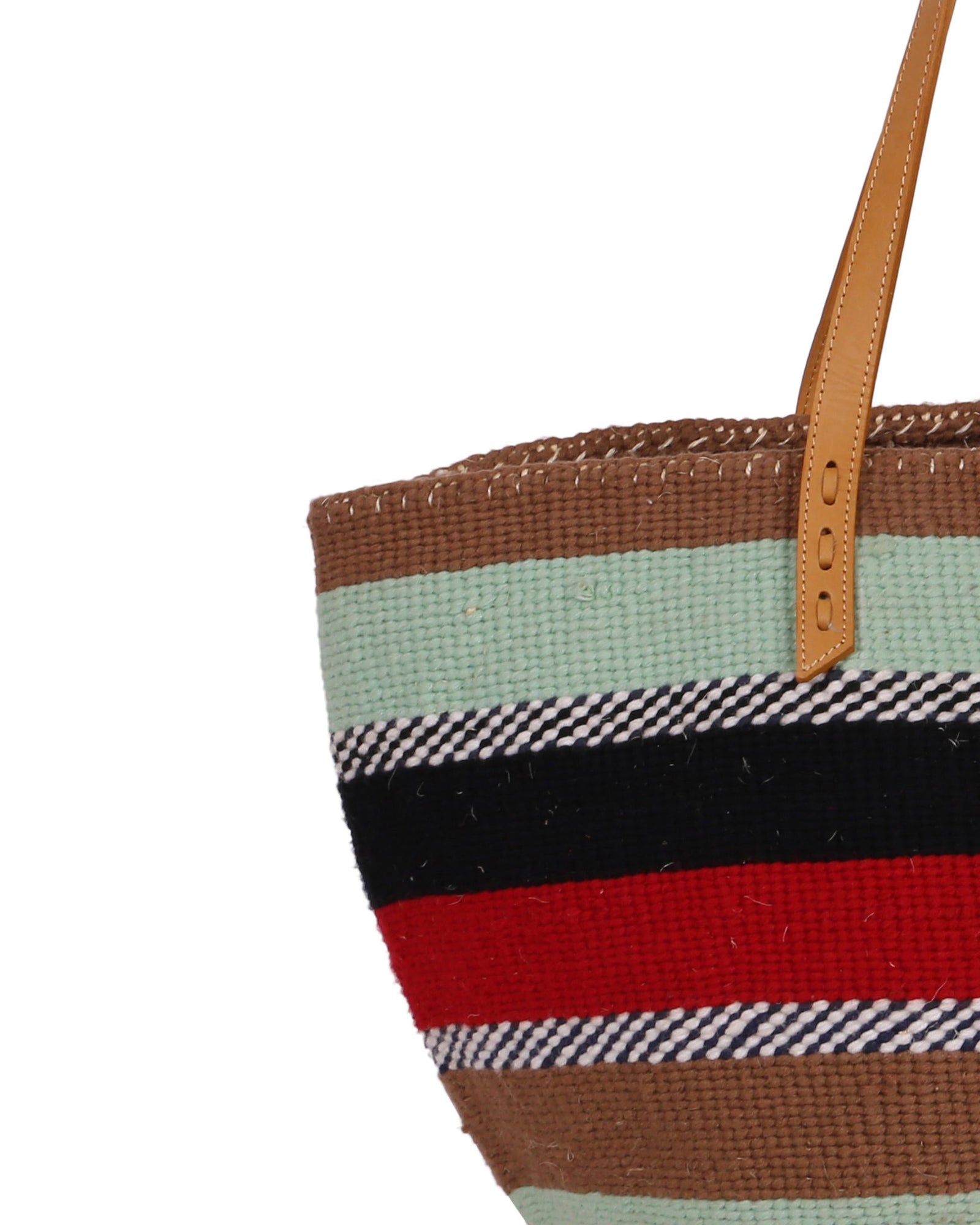 KESHA: Handwoven Turquoise, Beige and Red Wool Tote Bag