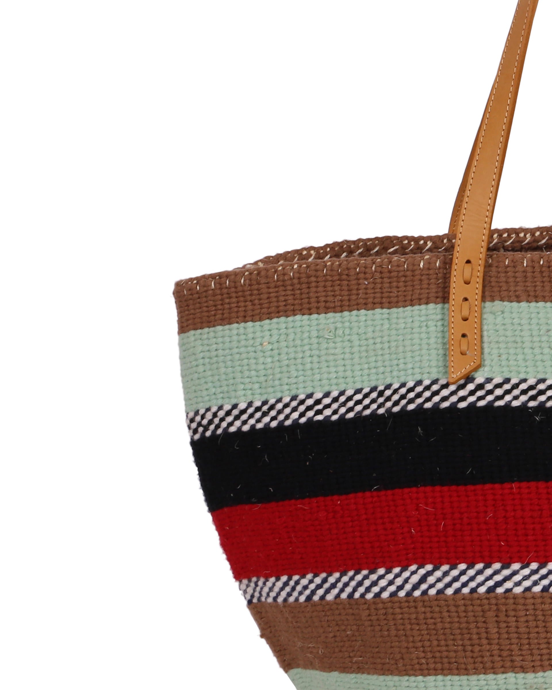 KESHA: Handwoven Turquoise, Beige and Red Wool Tote Bag