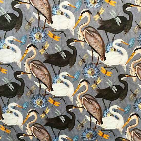 Bird Song Lampshade in Soft Grey With Gold Lining and Grey Fringing