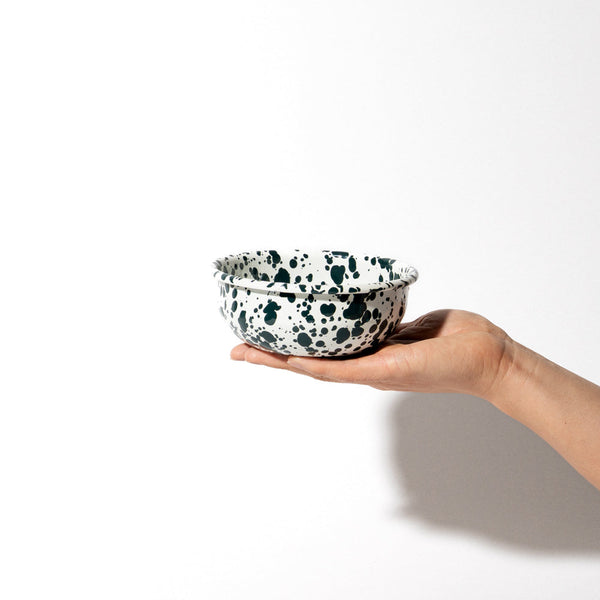 Splatter Enamel Snack Bowl - Cream / Dark Green