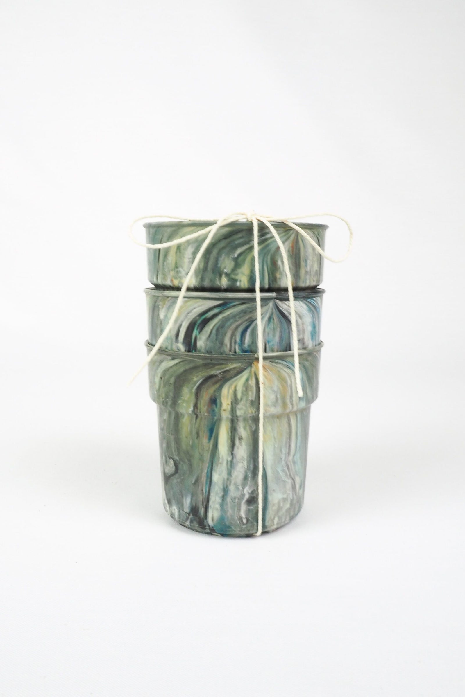 3 Vintage Marbled Plant Pots