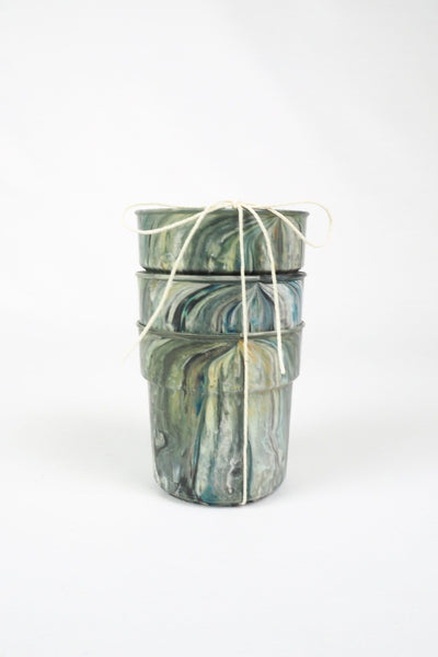 3 Vintage Marbled Plant Pots