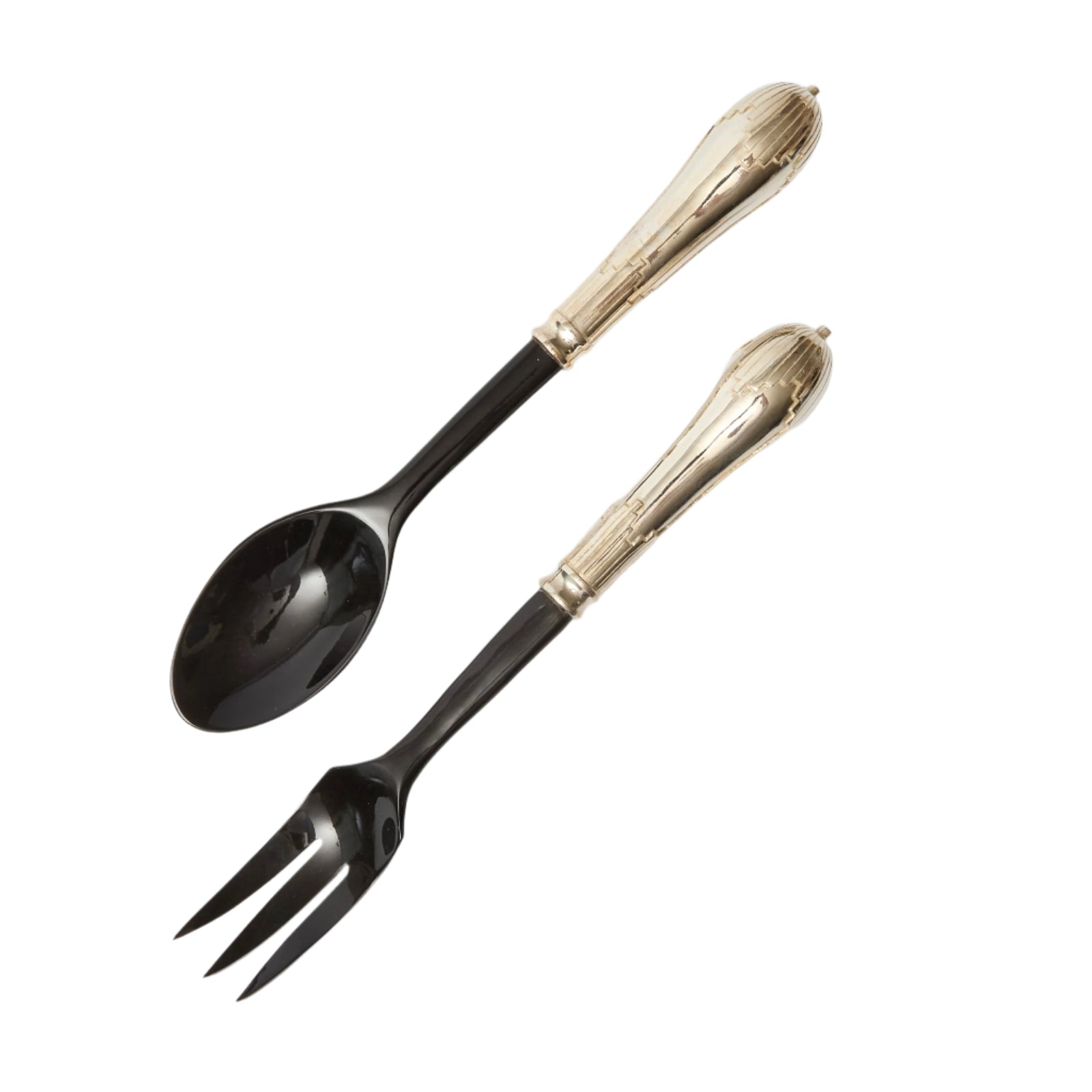 Black Lacquer And Silvered Salad Servers Flatware Sets