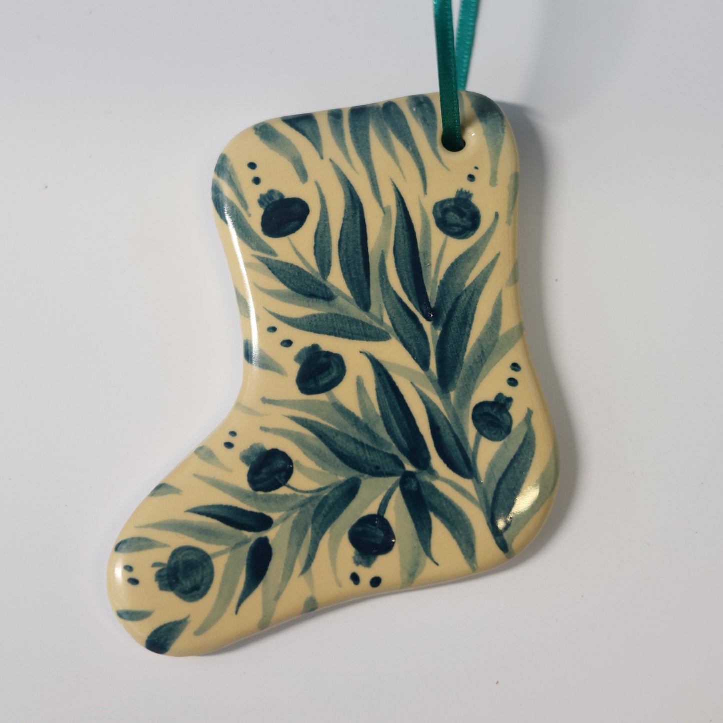 Hand Painted Ceramic Christmas Stocking Ornament