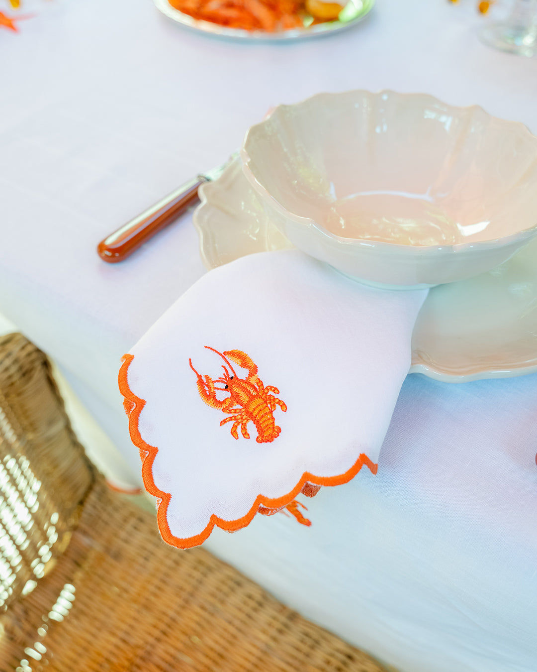Orange Lobster Napkin with Picot Trim