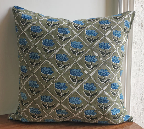 Noor Throw Pillow Cover - Olive & Blue