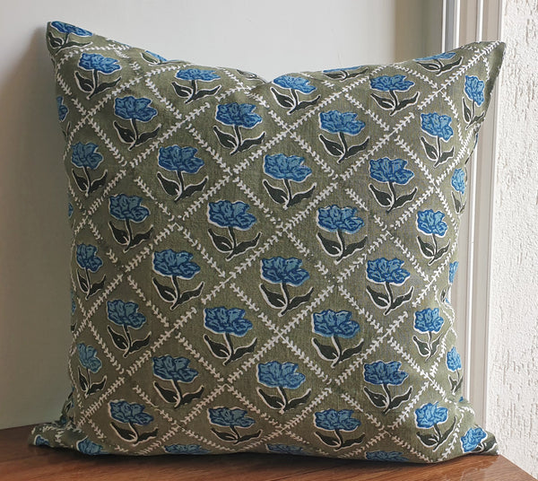 Noor Throw Pillow Cover - Olive & Blue