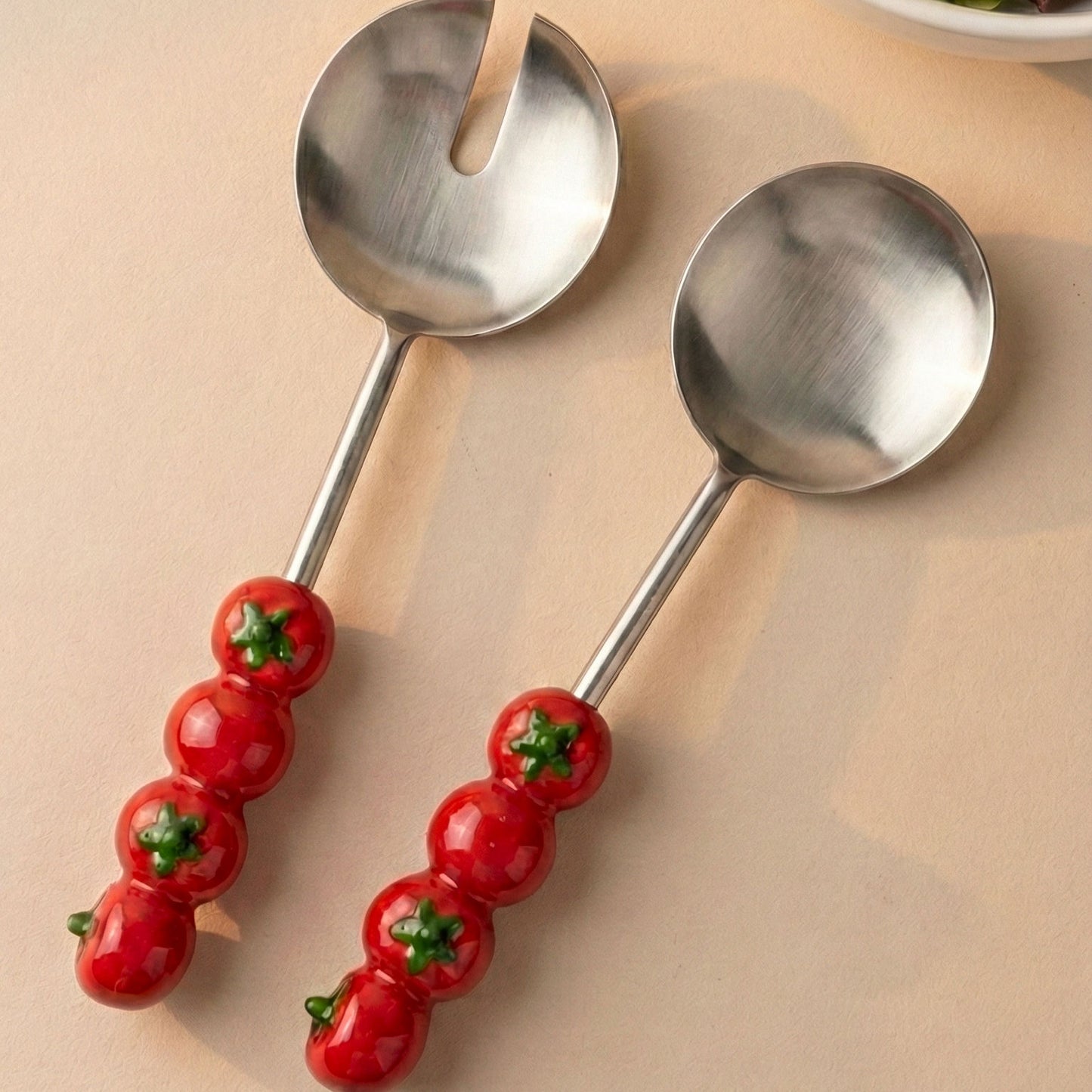 Salad Server with Tomato Handle, (Set of 2 ) - 9.5x3 Inches