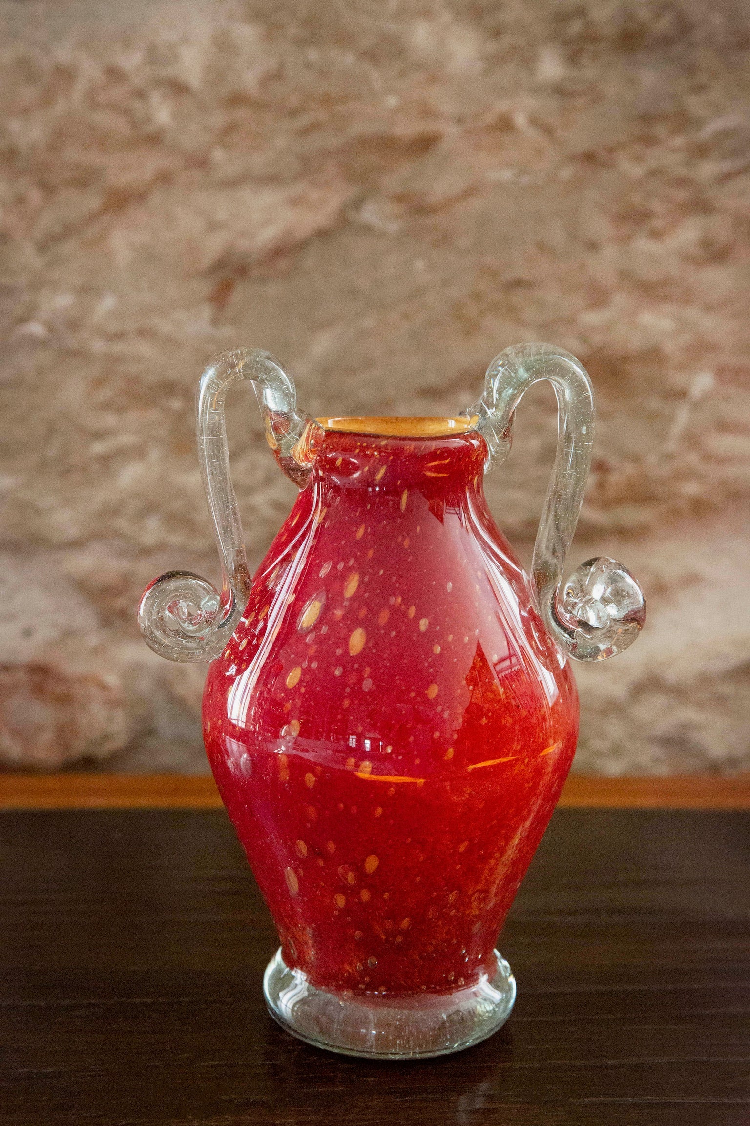 Blown Glass Amphora Vase, Gold Speckled Red, Medium