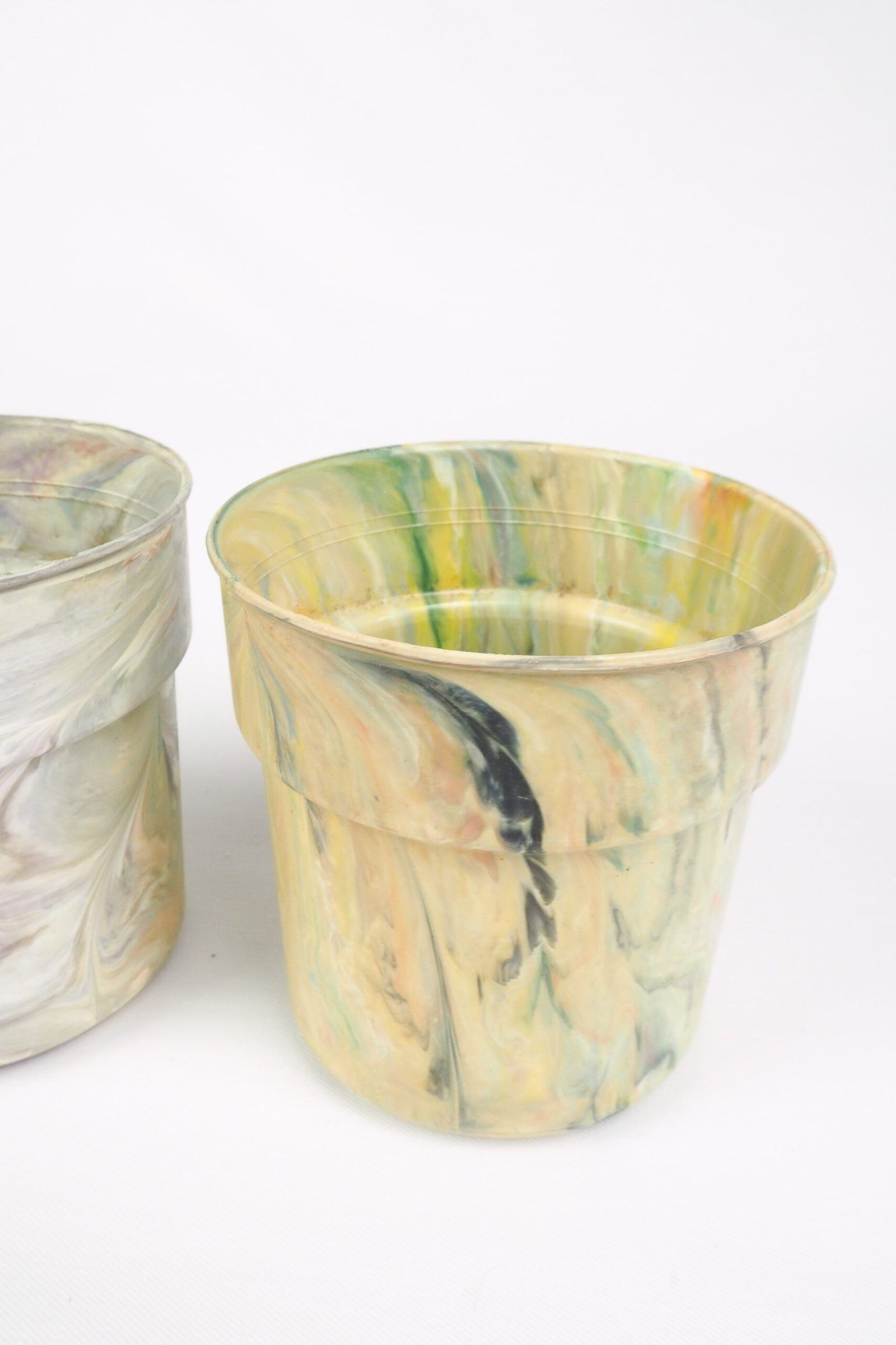 3 Vintage Marbled Plant Pots