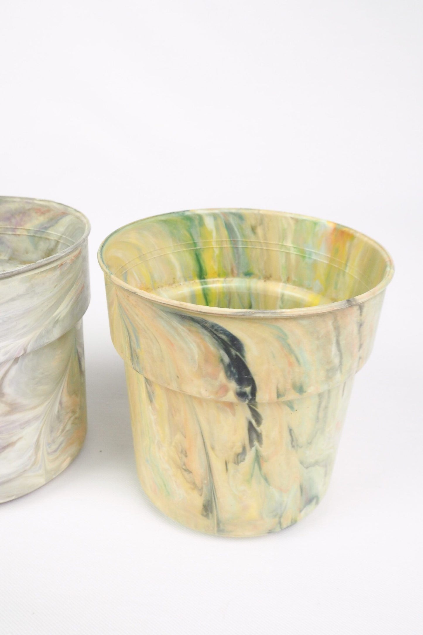 3 Vintage Marbled Plant Pots