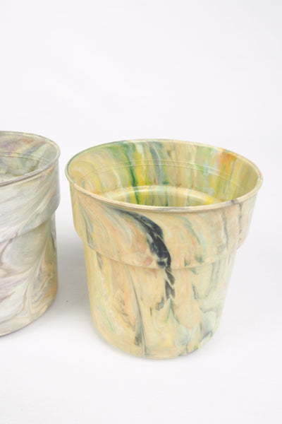 3 Vintage Marbled Plant Pots