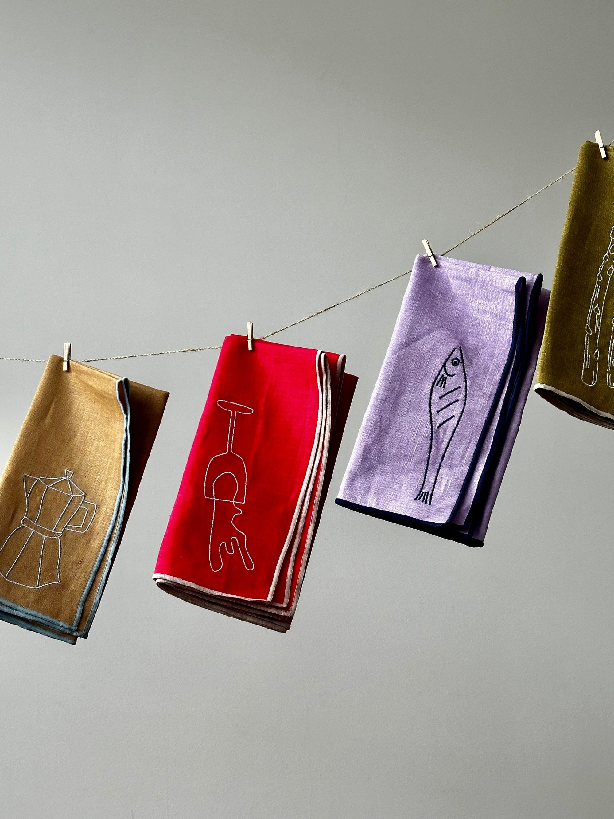 Linen Embroidered Napkins | 'Asparagus'