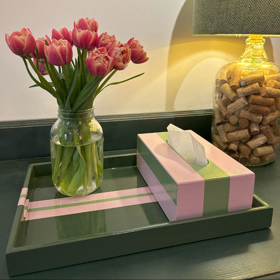 Green Coffee Table Tray with Pink Stripe