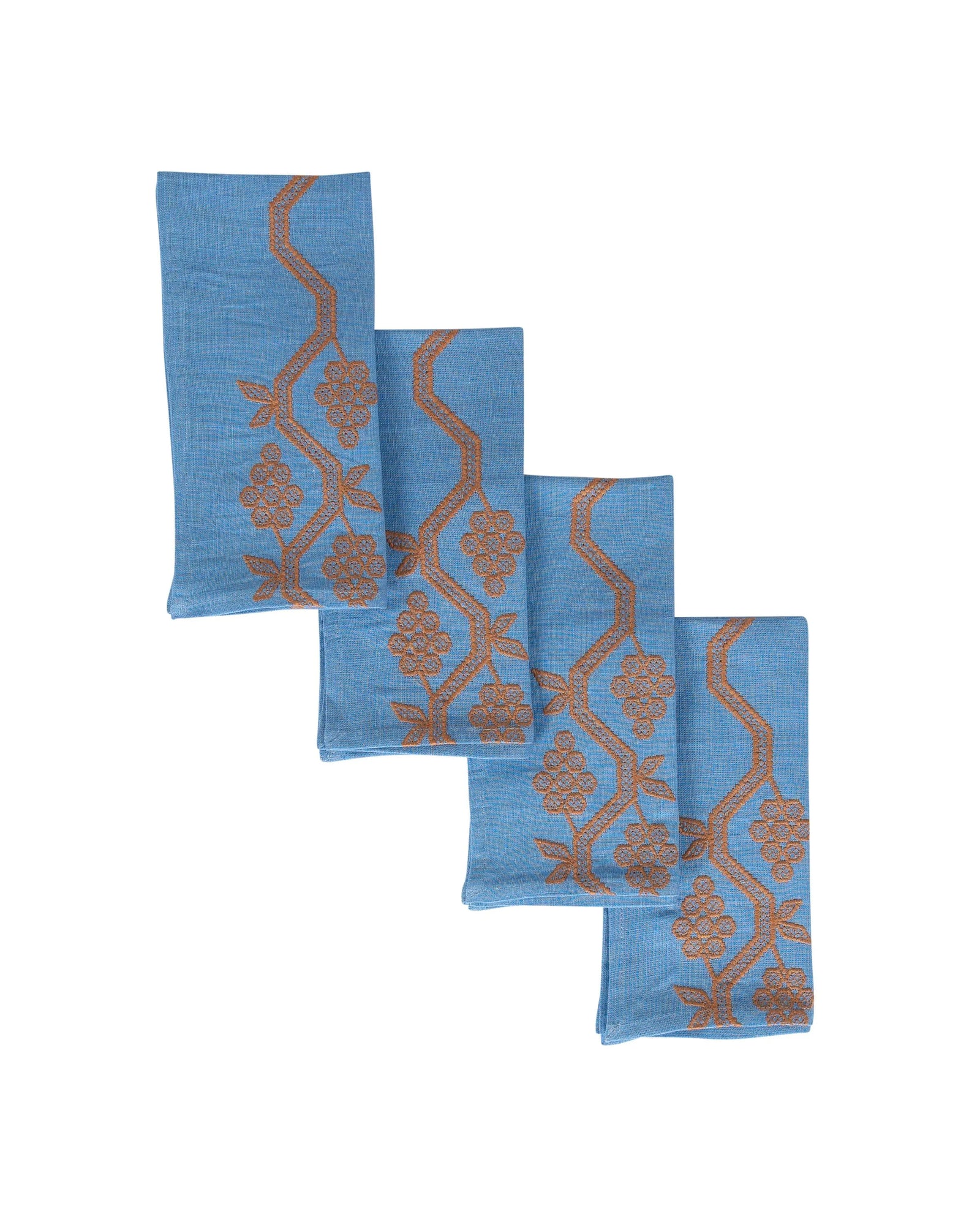 Petite nappe brodée avec ses 4 serviettes, Neuve Petite nappe brodée avec ses 4 serviettes, Neuve
