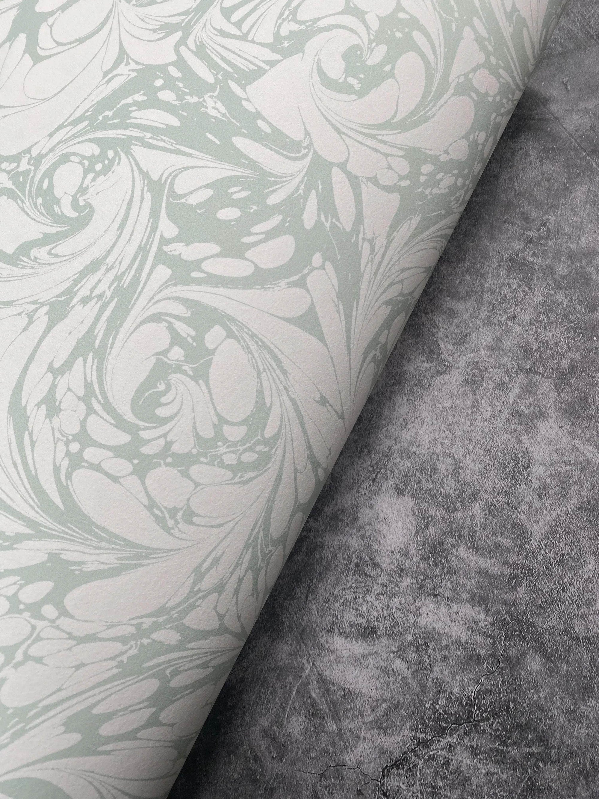 Marbled Wallpaper - 'Flourish' Col: Willow - Non-Woven