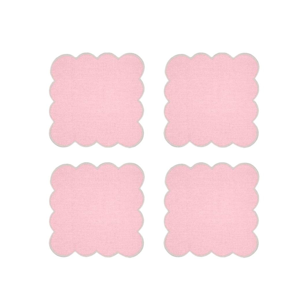 Zero-Waste Scalloped Linen Cocktail Napkins Bubblegum Pink - Set of 4