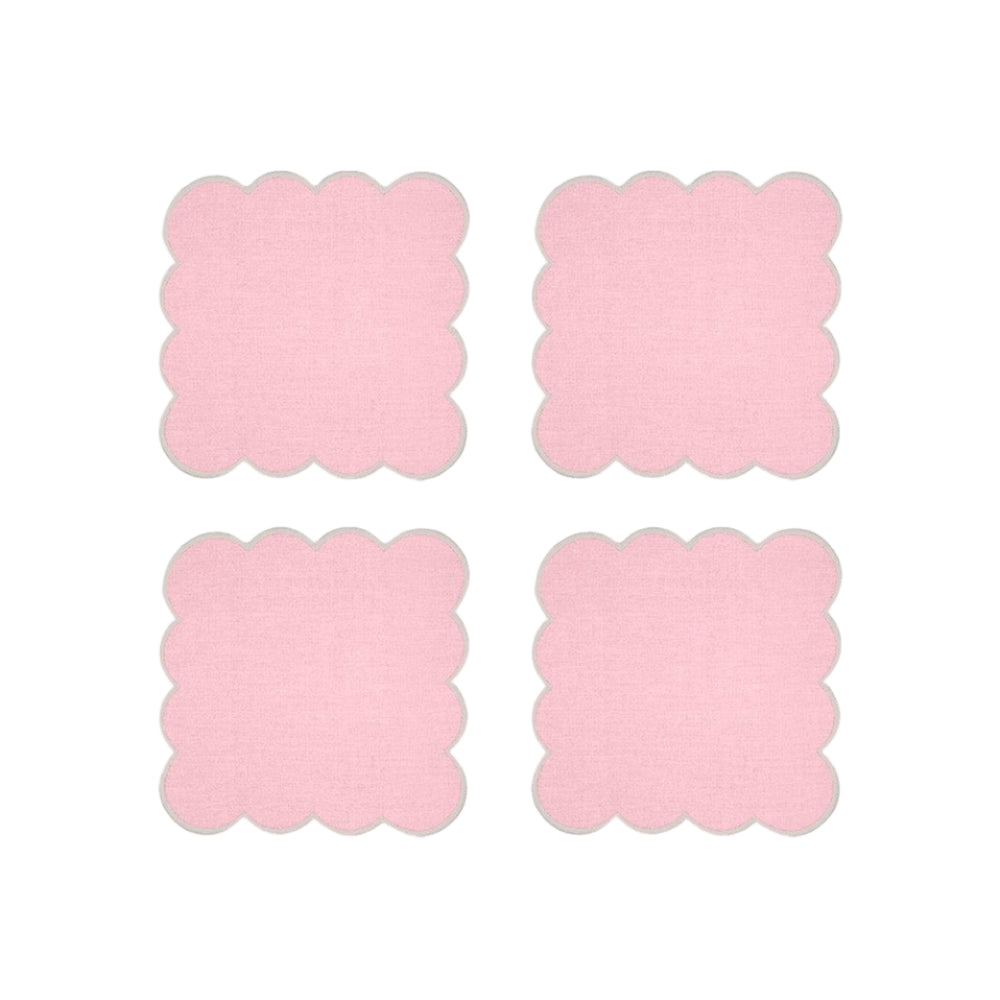 Zero-Waste Scalloped Linen Cocktail Napkins Bubblegum Pink - Set of 4