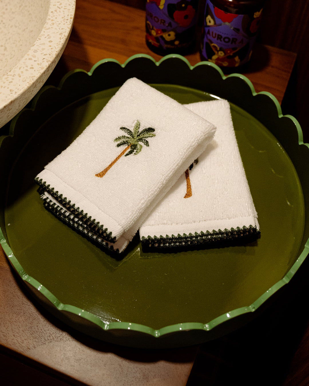 Hand Towel with Shell and Palm Tree Design