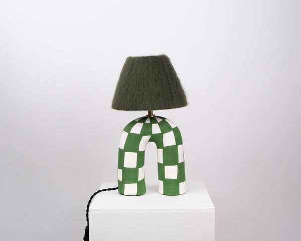 'You' Table Lamp - Forest Green Checkerboard-