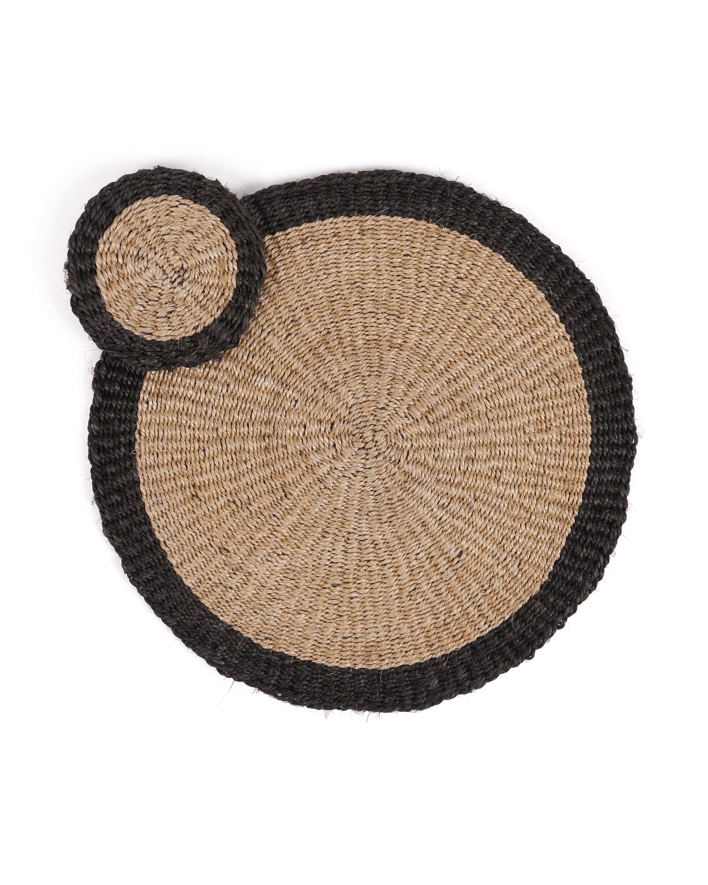 SURA: Natural & Black Trim Woven Circular Coaster