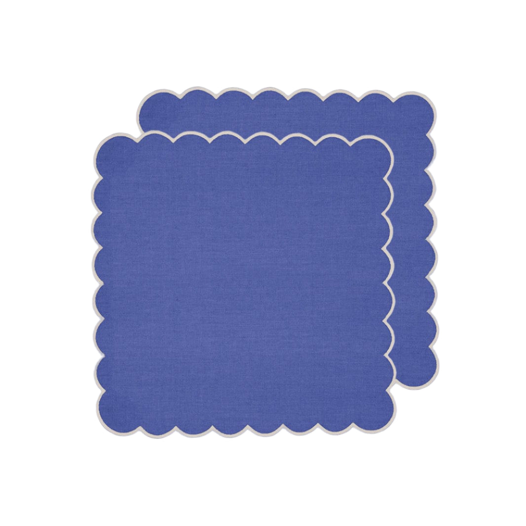 Zero-Waste Scalloped Linen Napkins klein blue - Set of 2