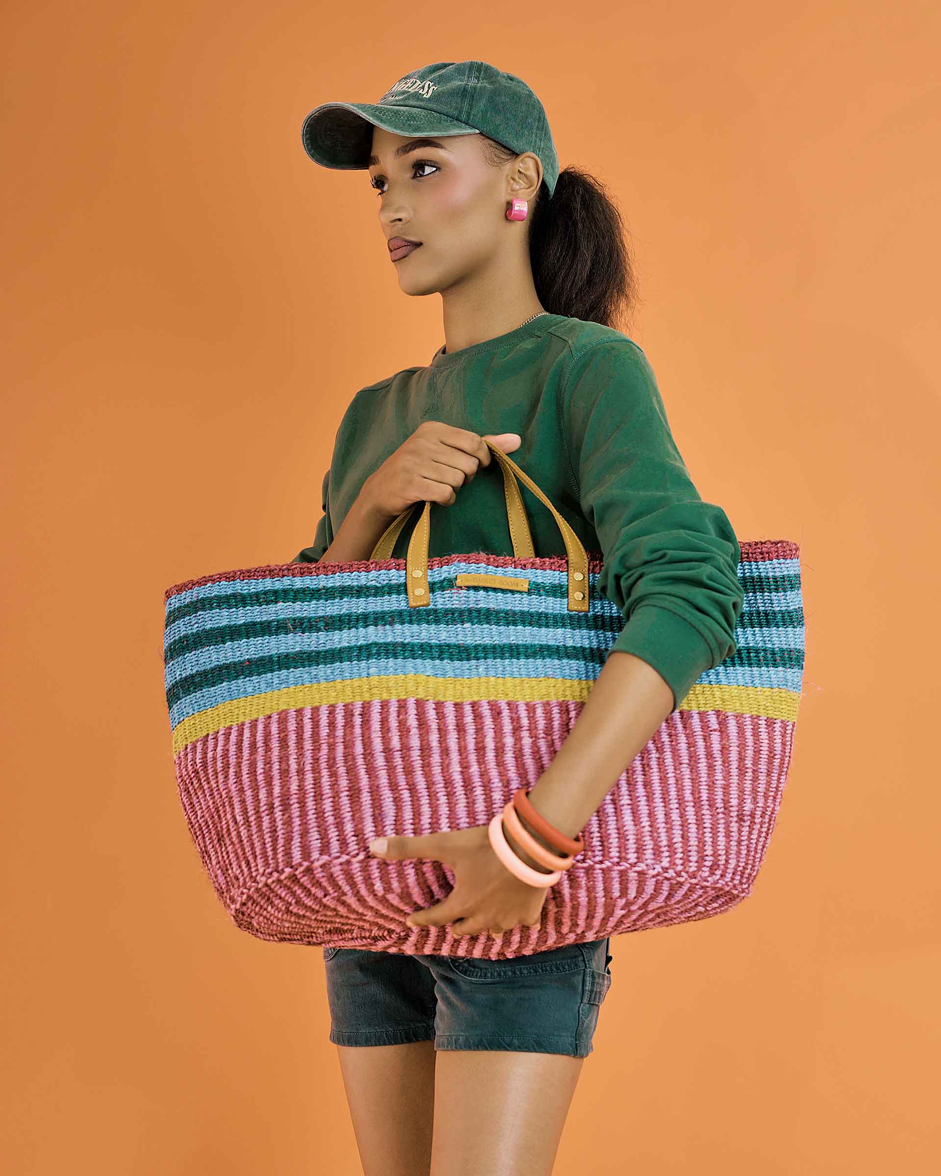 BINAFSI: Sports Luxe Multi-Tone Patterned Sisal Shopper