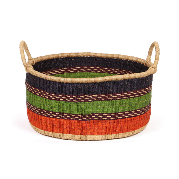 OBINA: Medium Green, Orange and Black Floor Storage Basket with Handles
