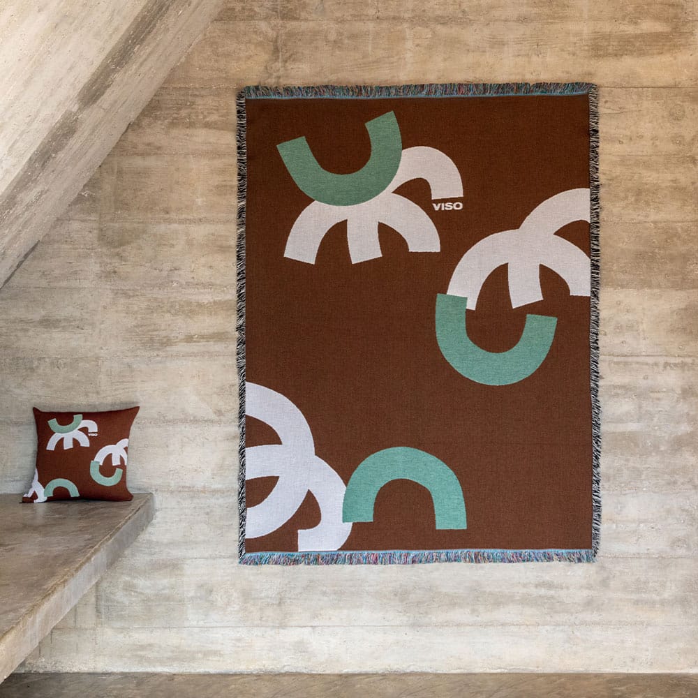 Viso Tapestry Blanket Cream, Brown and Mint abstract